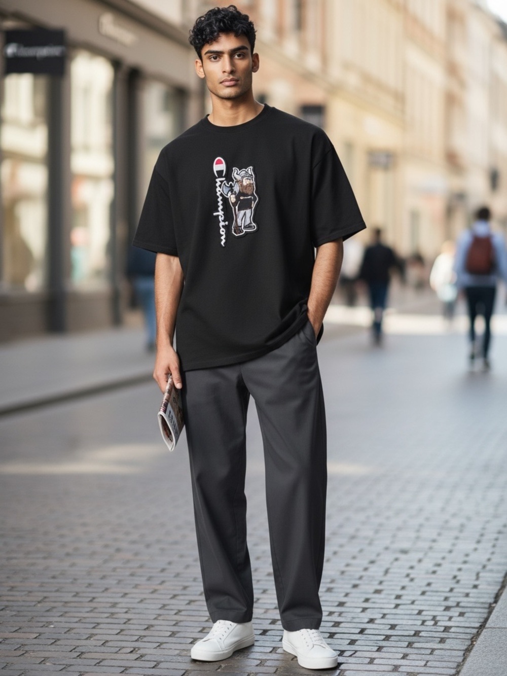 Champion Black Tee with Viking Graphic